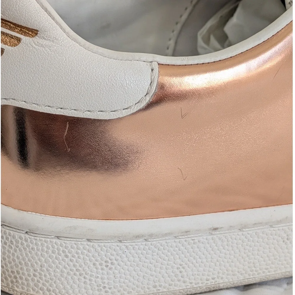 Emporio Armani Logo Print Lace Up Leather Casual Sneakers‎ Rose Gold White US 6